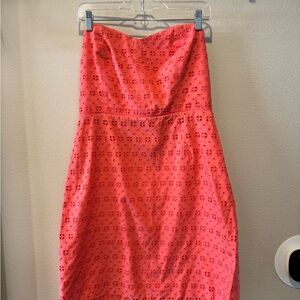Strapless Eyelet Mini dress in Coral Pink